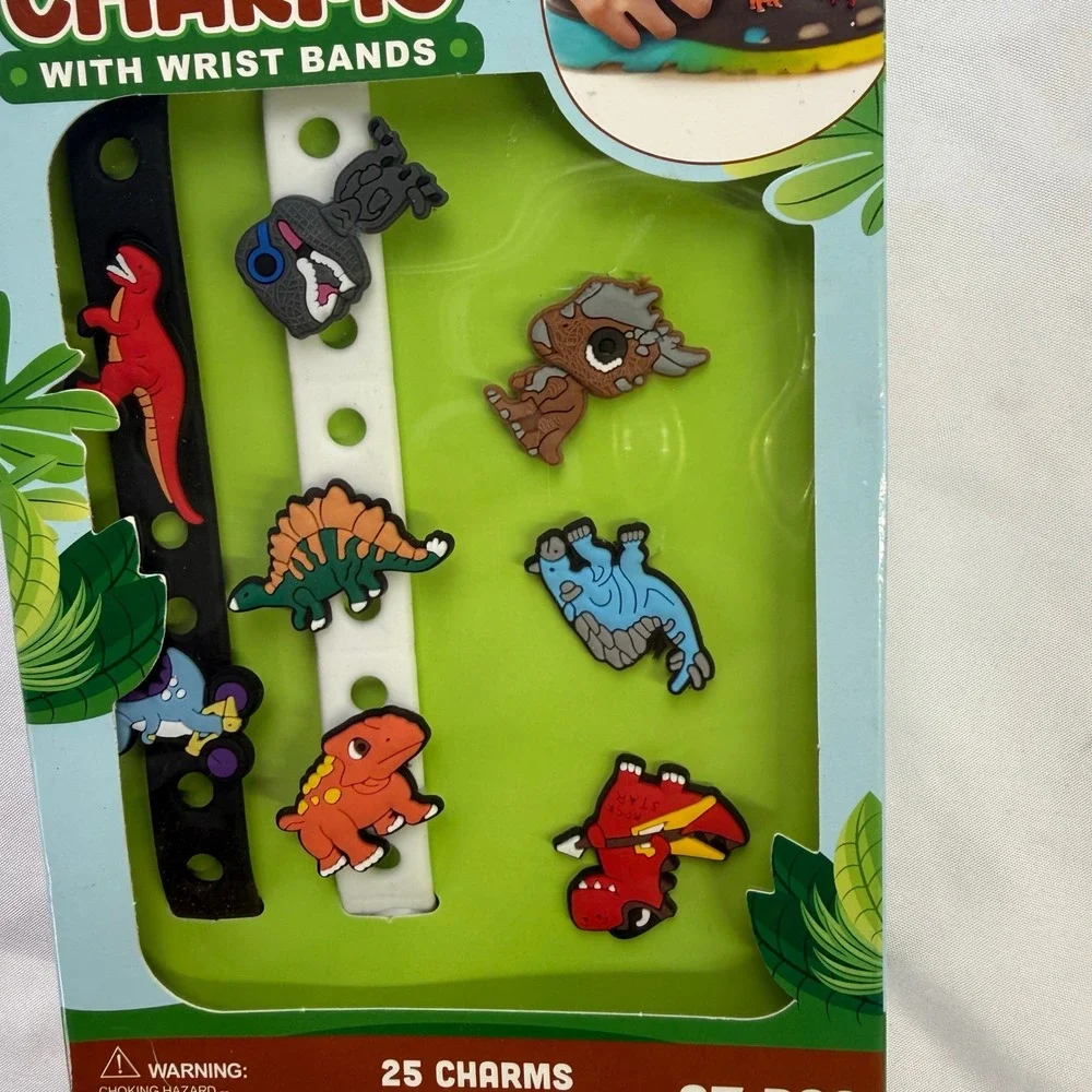 Dino Charms with Wrist Bands‎ 25 Dinosaur Charms 2 Wristbands Ages 3+
